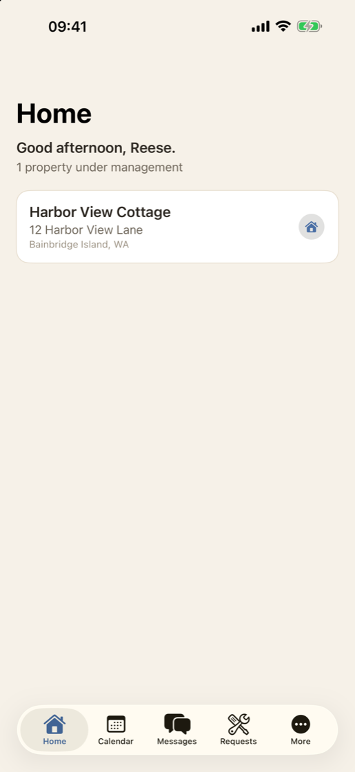 The EstateTend iPhone app home screen listing properties under management